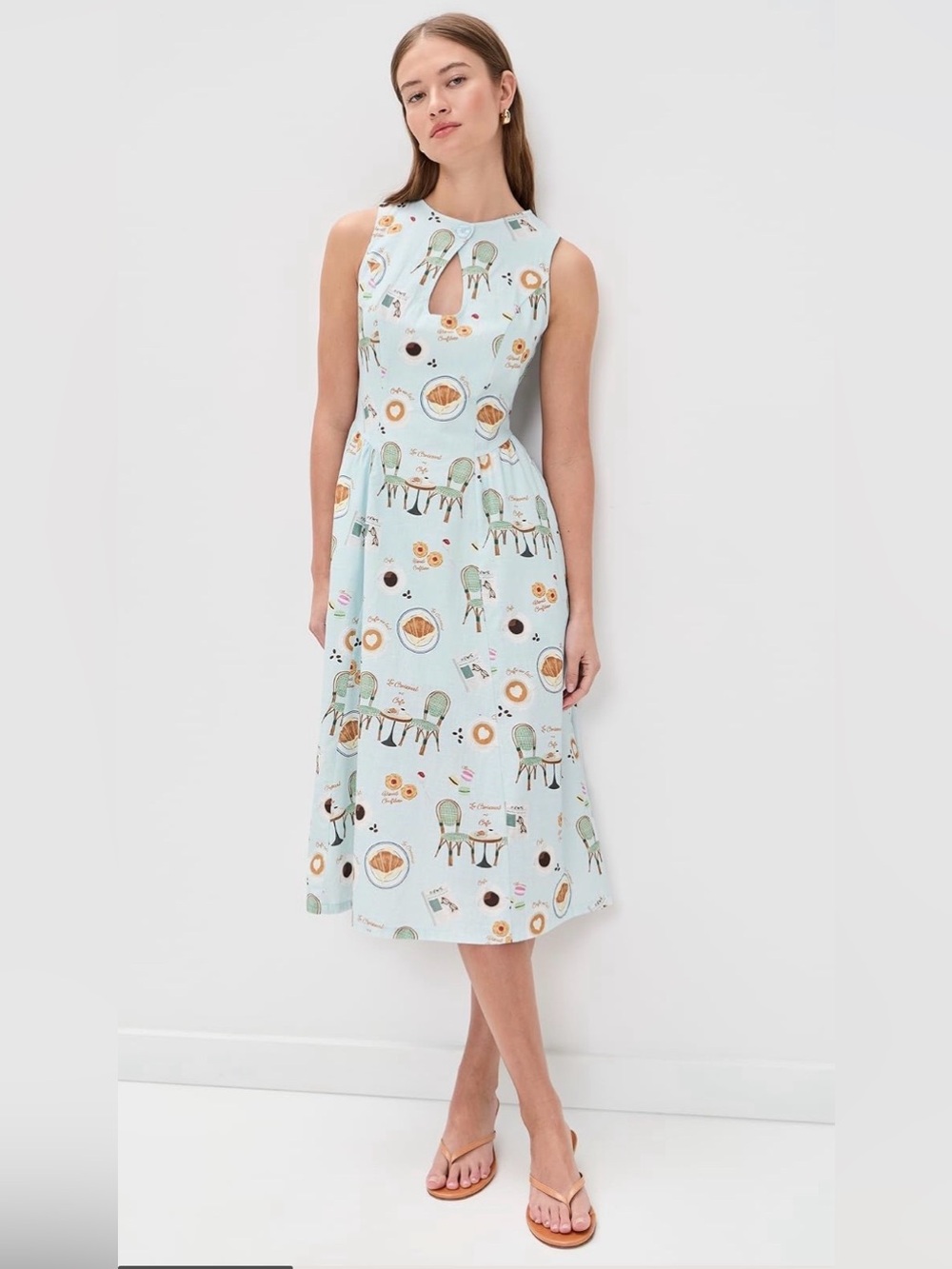 NEW 🆕 Bailey Rose Sleeveless Keyhole Midi Dress with Playful Print, M